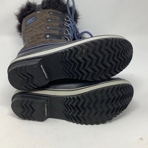 Sorel women's Tofino Herringbone tall boots 8.5 brown blue laces winter snow - Picture 7 of 9